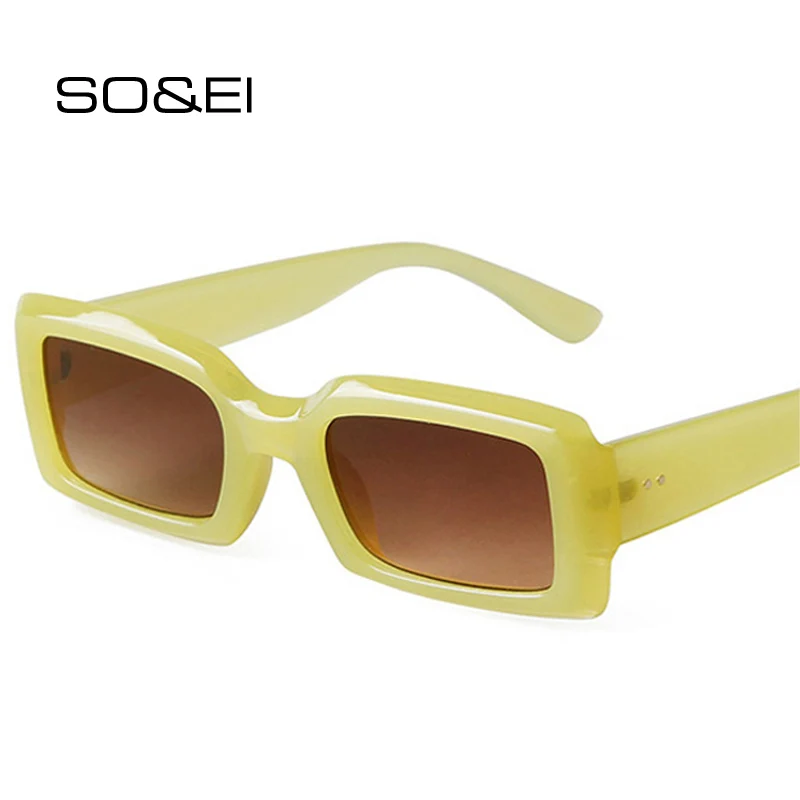 

SO&EI Ins Popular Fashion Rectangle Sunglasses Women Retro Jelly Color Eyewear Shades UV400 Men Square Tea Gradient Sun Glasses