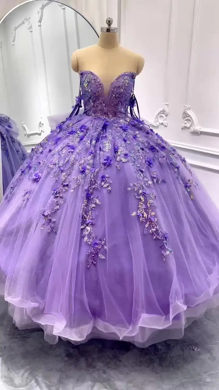 Великолепное 100% реальное изображение сиреневого платья Quinceanera с v-образным