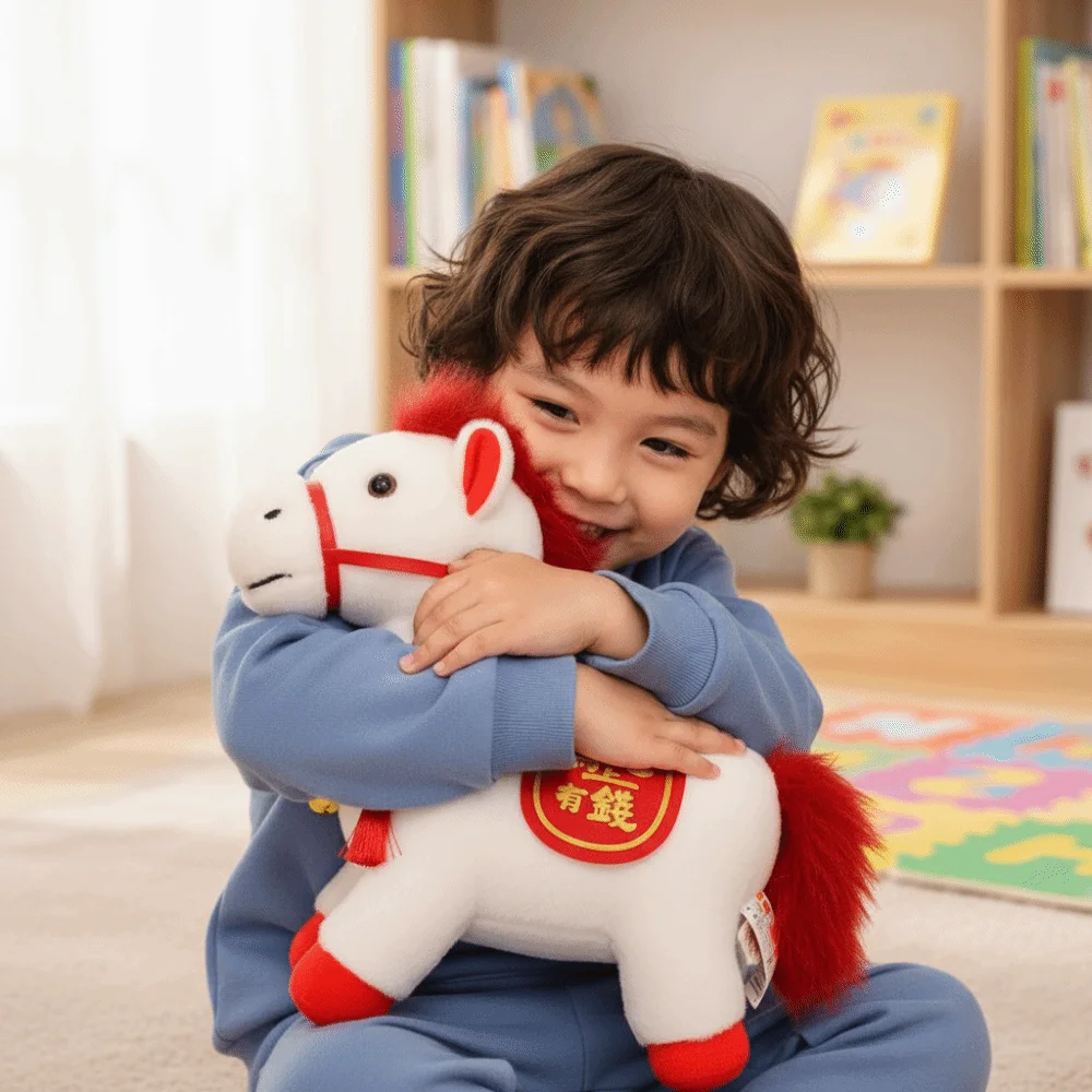 Chinese Style Horse Mascot Stuffed Animal PP Cotton Fluffy Plush Horse Stuffed Animal Toy Portable Collection