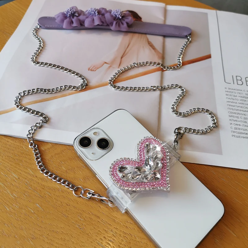 

Женская веревка, длинный шнурок через плечо, розовая цифровая звезда, подвесная цепочка с водяным алмазом, зажим для задней панели телефона