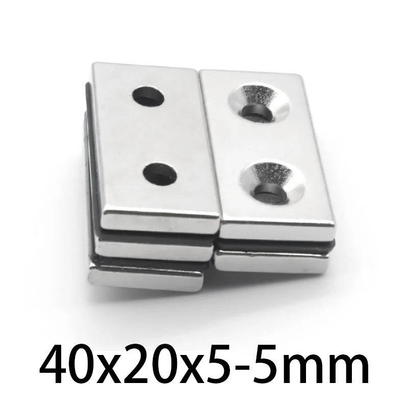 2-50Pcs Anello Magnetic Muslimb Doppio Foro 5Mm N35 Block Magnete Al Neodimio Svasato Potenti Magneti Potenti 40*20*5-5Mm