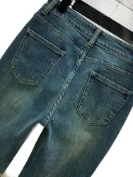 24 New Women Slim Legs Micro Flare Pants Decorated With Irregular Split Legs Mid-Waist Stretch Slim Jeans Pants