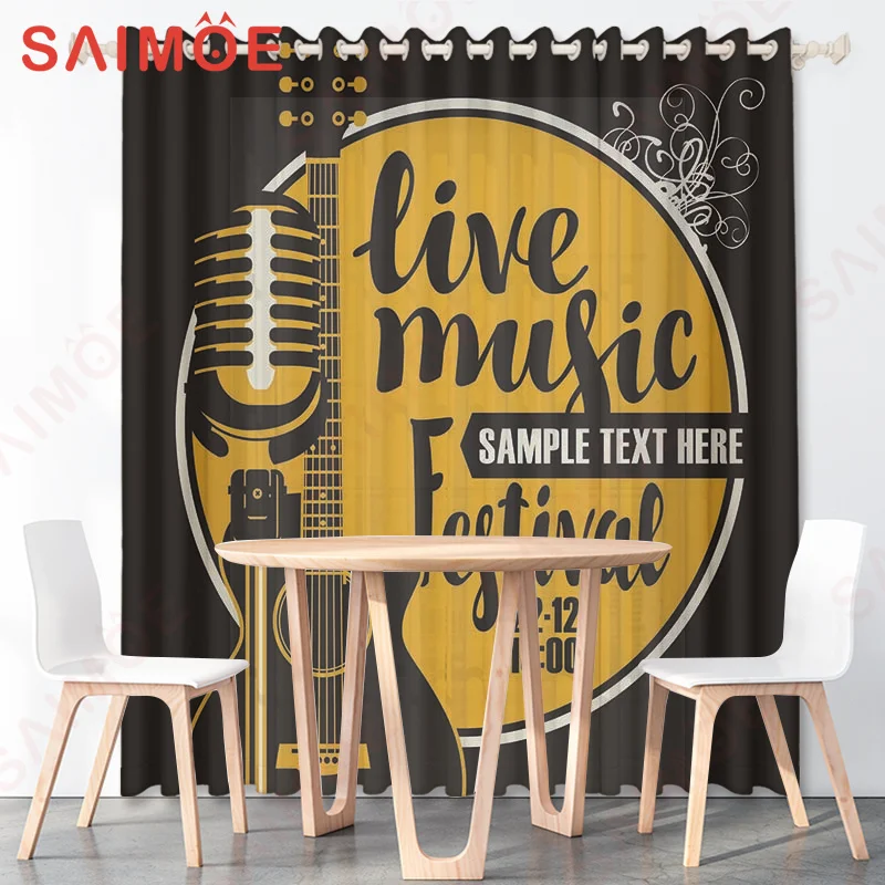 

modern popular music Rock style microphone Music Devices Decoration Polyester Fabric Home Custom Curtain Design Living Room Set