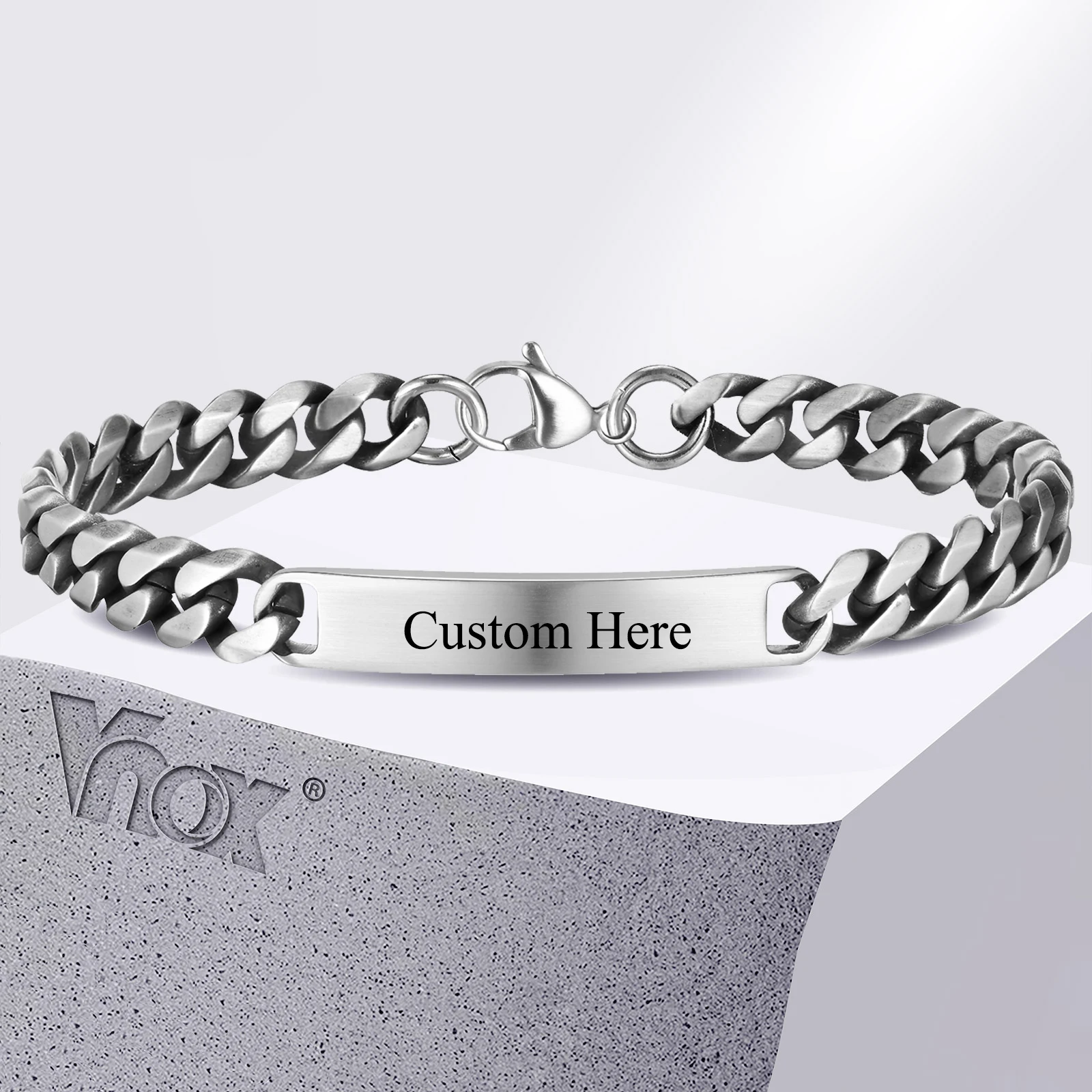 Vnox Free Engraving 9mm Stainless Steel Name ID Bracelets for