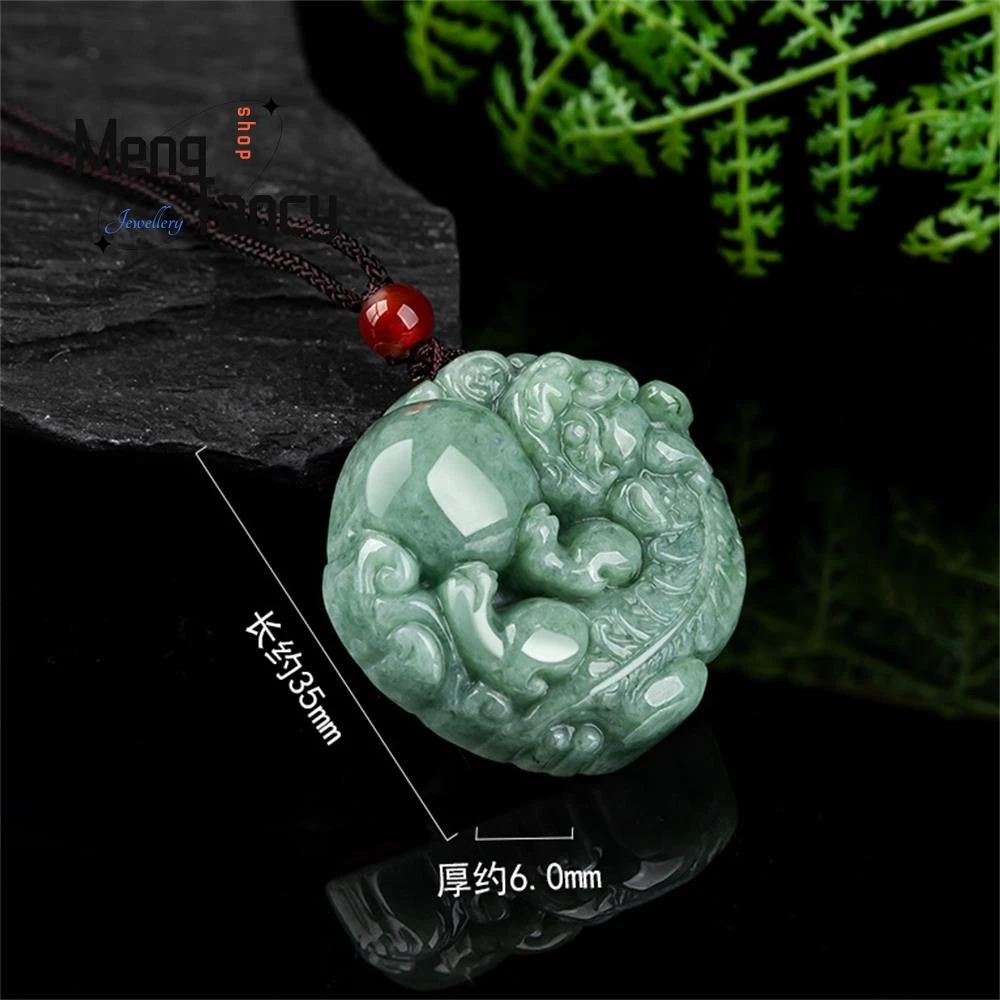 Natural A-goods Jadeite Wealth Inviting Ruyi Pixiu Icy Jade Pendant Simple Retro Mascots Fashion Jewelry Holiday Gift Souvenir