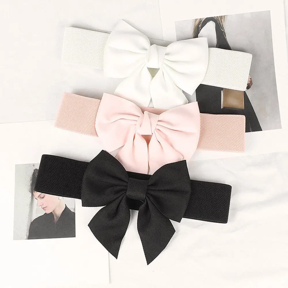 Wide Nylon Side Elegant Large Bow Elastic Belt