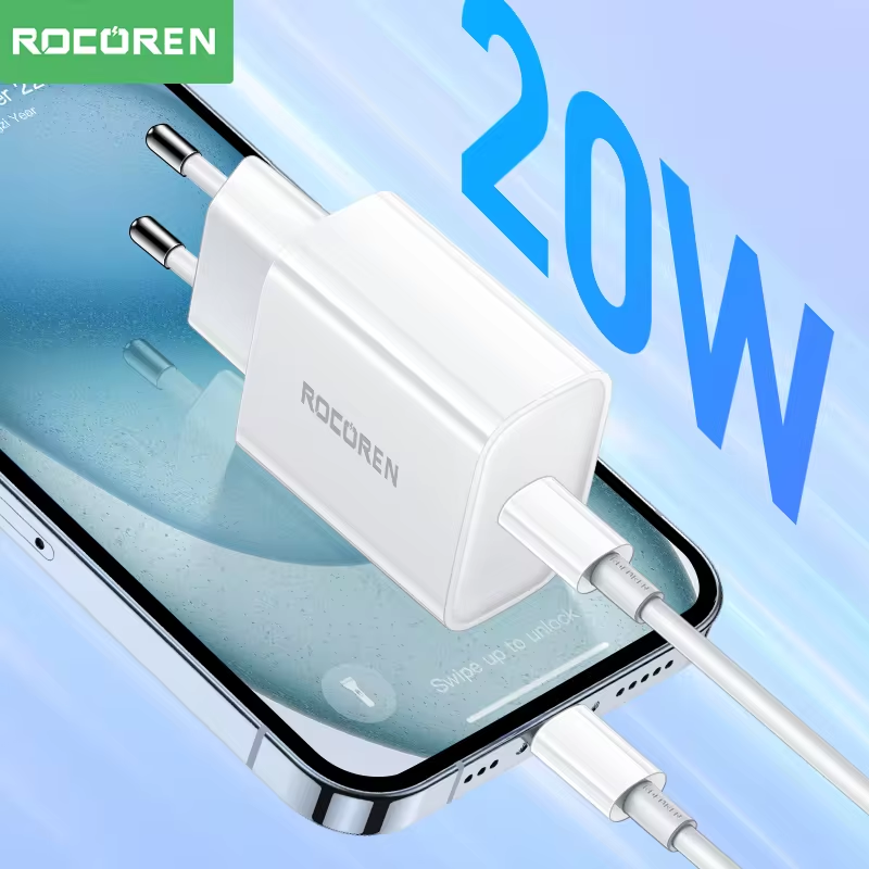 Rocoren PD 20W GaN Charger Fast Charging Charger USB Type C PD3.0 QC3.0 Quick Charge For iPhone 16 15 14 Pro Max Xiaomi Samsung