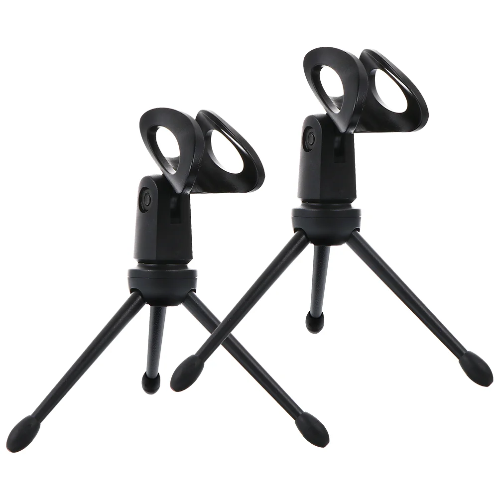 2 Pcs Microphone Tripod Black Mini Foldable Plastic Universal Stand Stable Desktop Mic Holder Audio Accessory