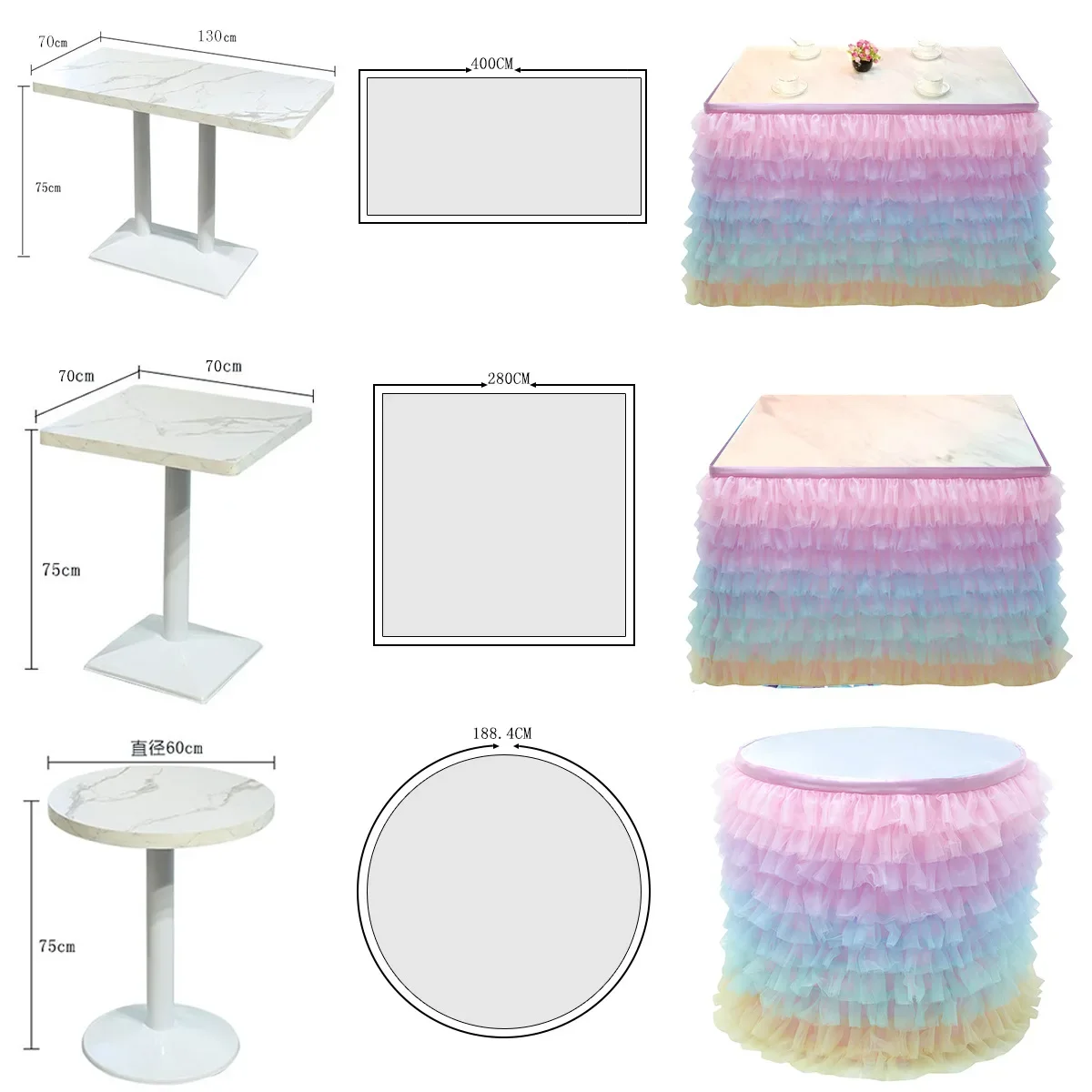 Multilayer Bright Tulle Table Skirt For Rectangle /Round Table, 6/9FT Cake Table Skirt For Birthday Wedding Banquet Decor