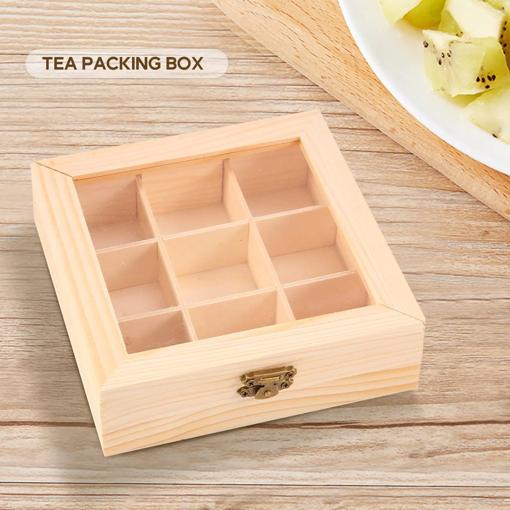 Wooden Tea Bag Jewelry Organizer Chest Storage Box 9 Compartments Tea Box Organizer Wood Sugar Packet Container 5