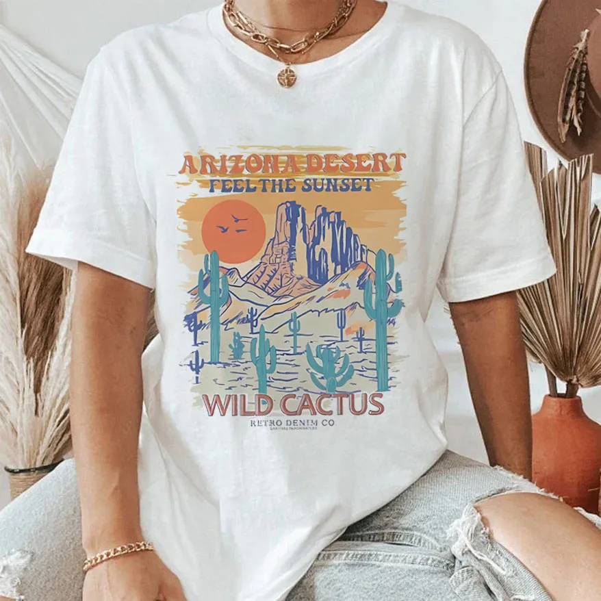 

Женская футболка с коротким рукавом, принтом и принтом кактуса