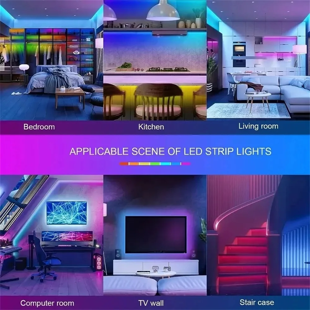 30LEDS/m  5050 RGB Light Strip Bluetooth App Control 12V DC US Power Supply LED Flexible Ribbon Diode Tape for TV Backlight Room 6