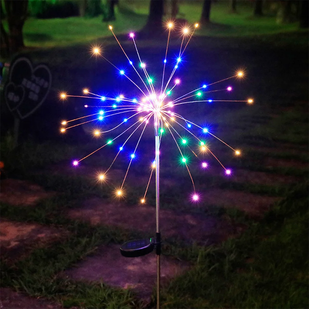 2Pcs 200 LED Copper Wire Solar Firework Lights 8 Lighting Modes Outdoor Solar Fairy Lights for Yard Garden Flowerbed Party Decor