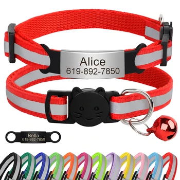 Custom Reflective Cat Collar – Engraved ID Necklace with Bell for Cats 1