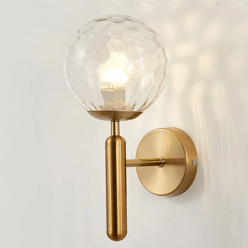 Glass Ball Shade Wall Lights Lamp Gold Metal Light Living Room Restaurant Sconce 