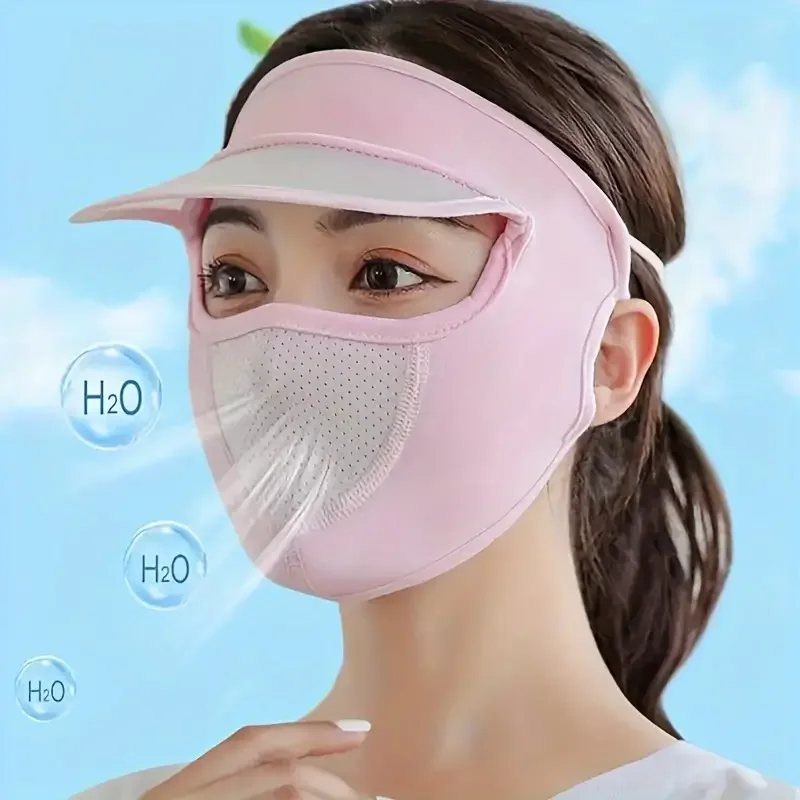 Ice Silk Mask for Outdoor Cycling UV Protection Breathable Face Cover With Brim Quick-drying Hanging Ear Headband Hat Mask