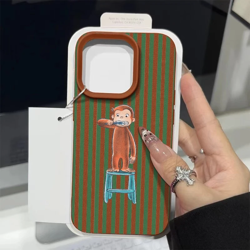 Whimsical Green Striped Monkey Phone Case Cover