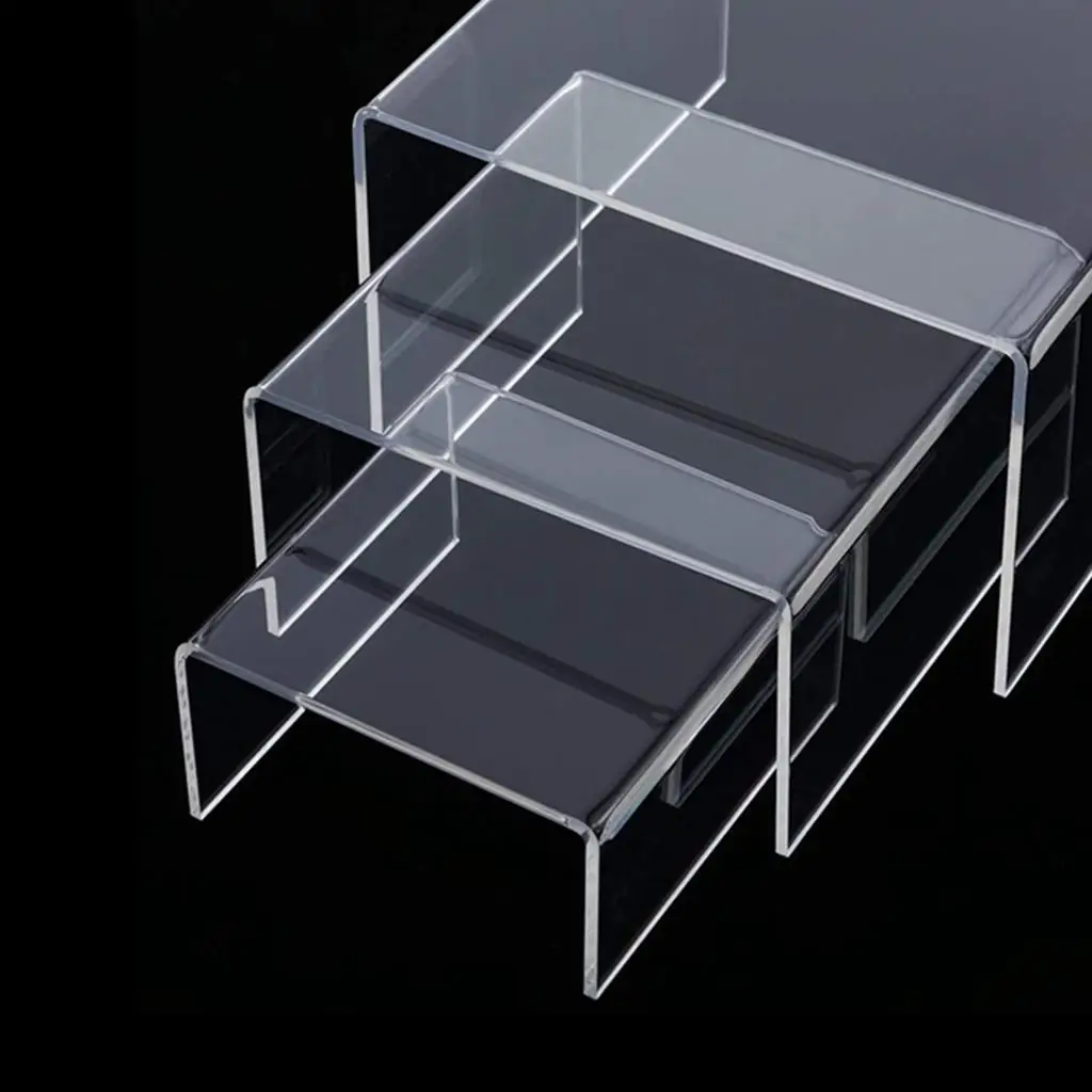Clear High Medium Low Profile Set of 3 Acrylic Risers Display Stands Shelves