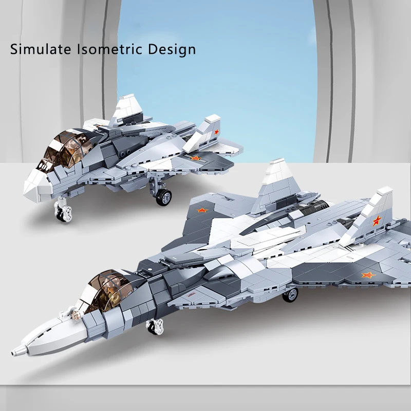 Military MOC SU-27 Flanker Fighter Jet Bricks Kids Toys