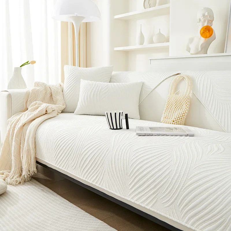 

Shu Cotton Spinning Jacquard Sofa Cushion Solid Color Stripe Sofa Cushion Living Room Sofa Cover Non-Slip Thickening Couch Cover