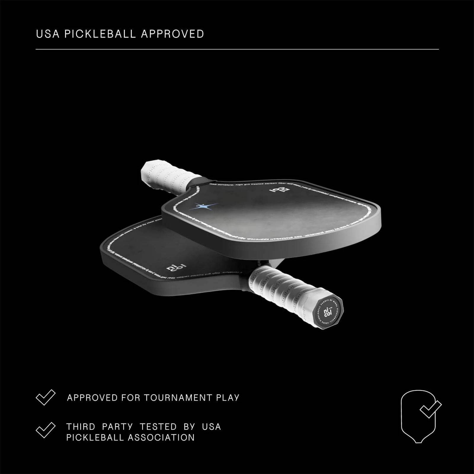 Nicol P-One Pickleball Paddle Carbon Fiber USAPA Approved Elongated Handle Paddle Face Upgraded Non-Slip Grip No Gift Box