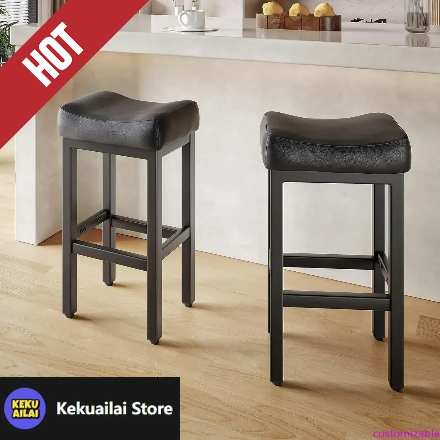 Customizable 29 Inch Bar Height Bar Stools Set of 2, 29" Barstools for Kitchen Island Counter, Backless Bonded Leather Bar Heigh