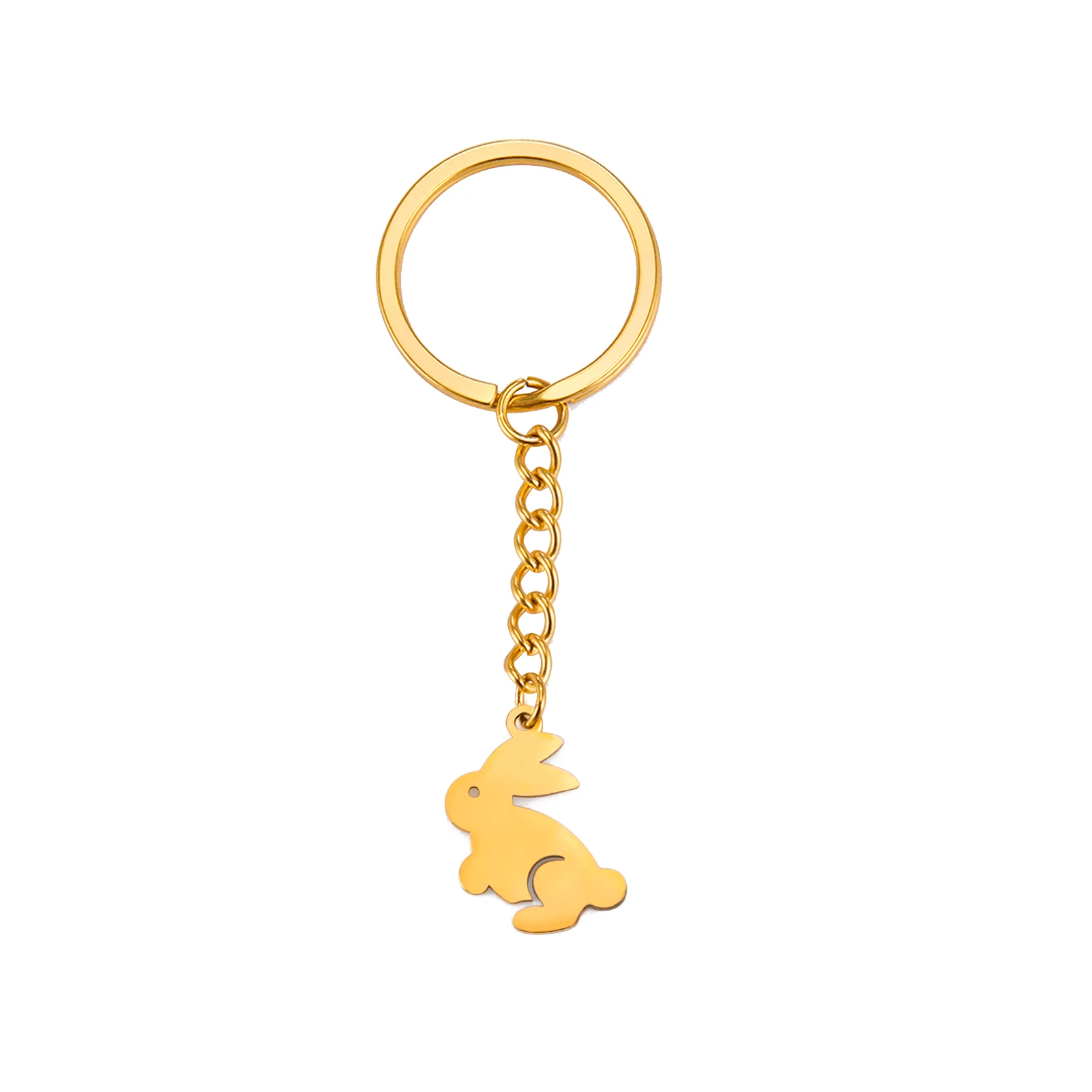 Kkjoy Edelstahl Gold Farbe Schöne Kaninchen Schlüsselbund Anhänger Für Frauen Mädchen Tier Schlüsselring Party Geschenk Schmuck Zubehör – Detail 9