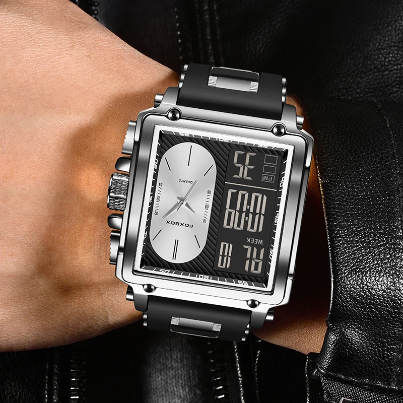 LIGE New Fashion Square Digital Watches for Men Casual Military Dual Display Watch Men Sport Waterproof Chronograph Montre Homme