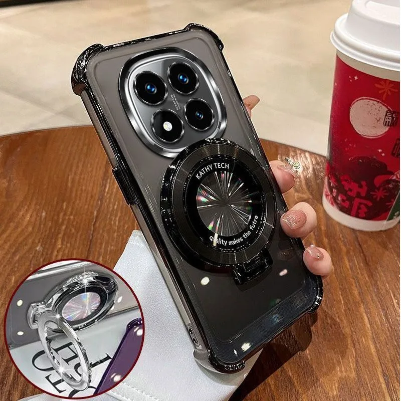 Luxury Transparent Soft Silicone Corner-Airbag Case with Magnetic Bracket Cover