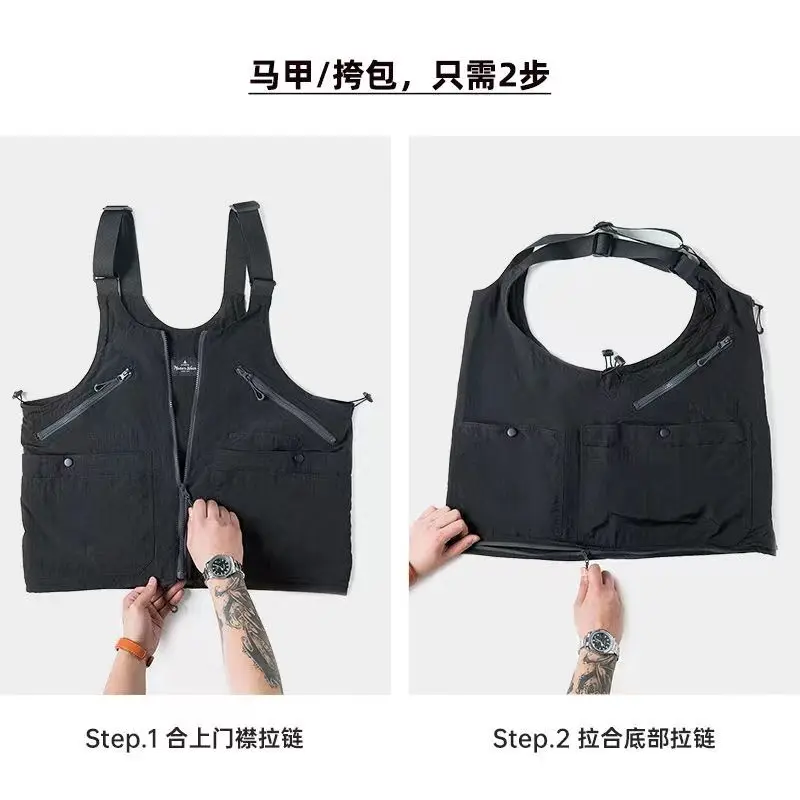 Large Capacity Men's Handbag Summer Camping Working Vest Dual-use Satche Jacket Tactical Backpack Multi Functional Shoulder Bag mens backpack