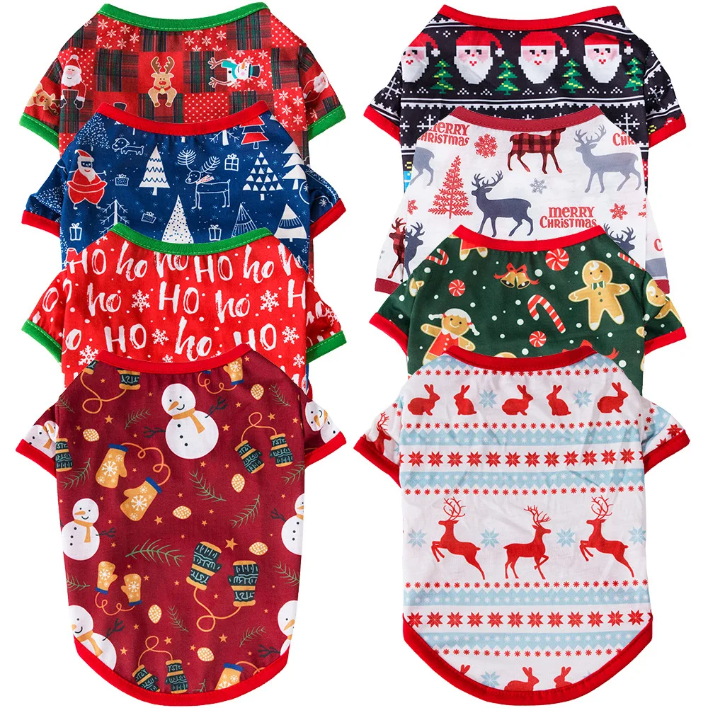 

Pet Cat Decorations Santa Pattern Red Para Perros Costumes Elk Snowman Snowflake Tree T Shirt Christmas Dog Clothes