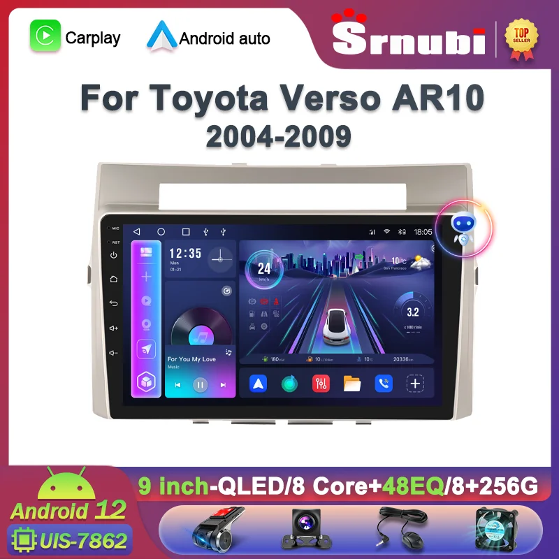 Srnubi Android12 Per Toyota Corolla Verso Ar10 2004 2005 2006 2007 2008 2009 Autoradio Lettore Multimediale 2 Din Carplay Head Unit