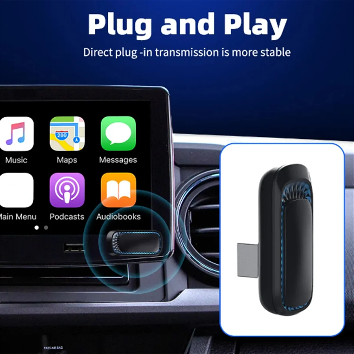 AT87-RGB 다채로운 무선 Carplay 동글 미니 박스 플러그 앤 플레이 Apple Carplay(USB)용 유선 Bluetooth WiFi 연결