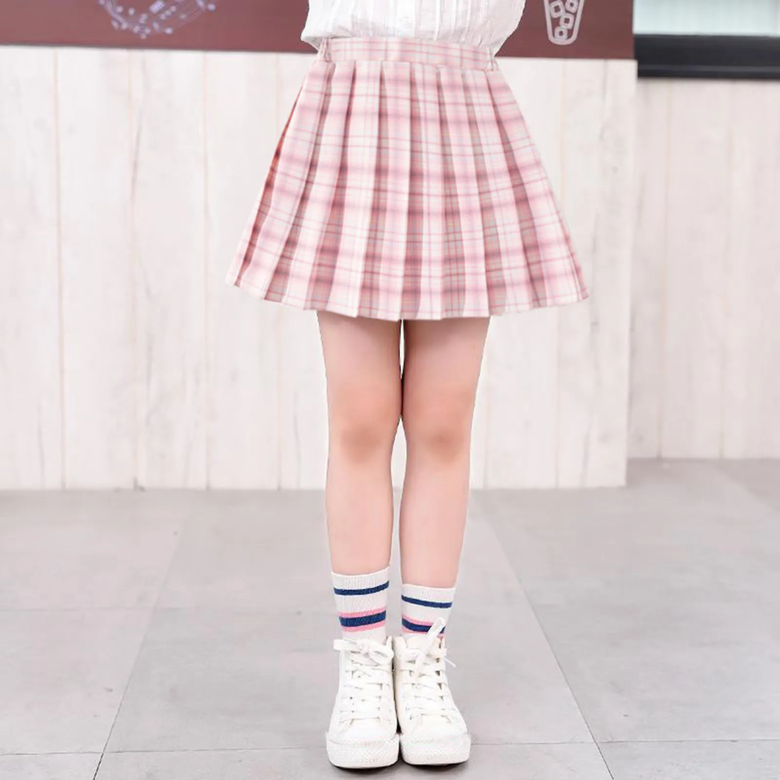 

Girls Spring Summer Fashion Plaid Pleated Skirt Baby Kids Waist Dress Children College Style Casual Costumes Short Skirts 4-10Y
