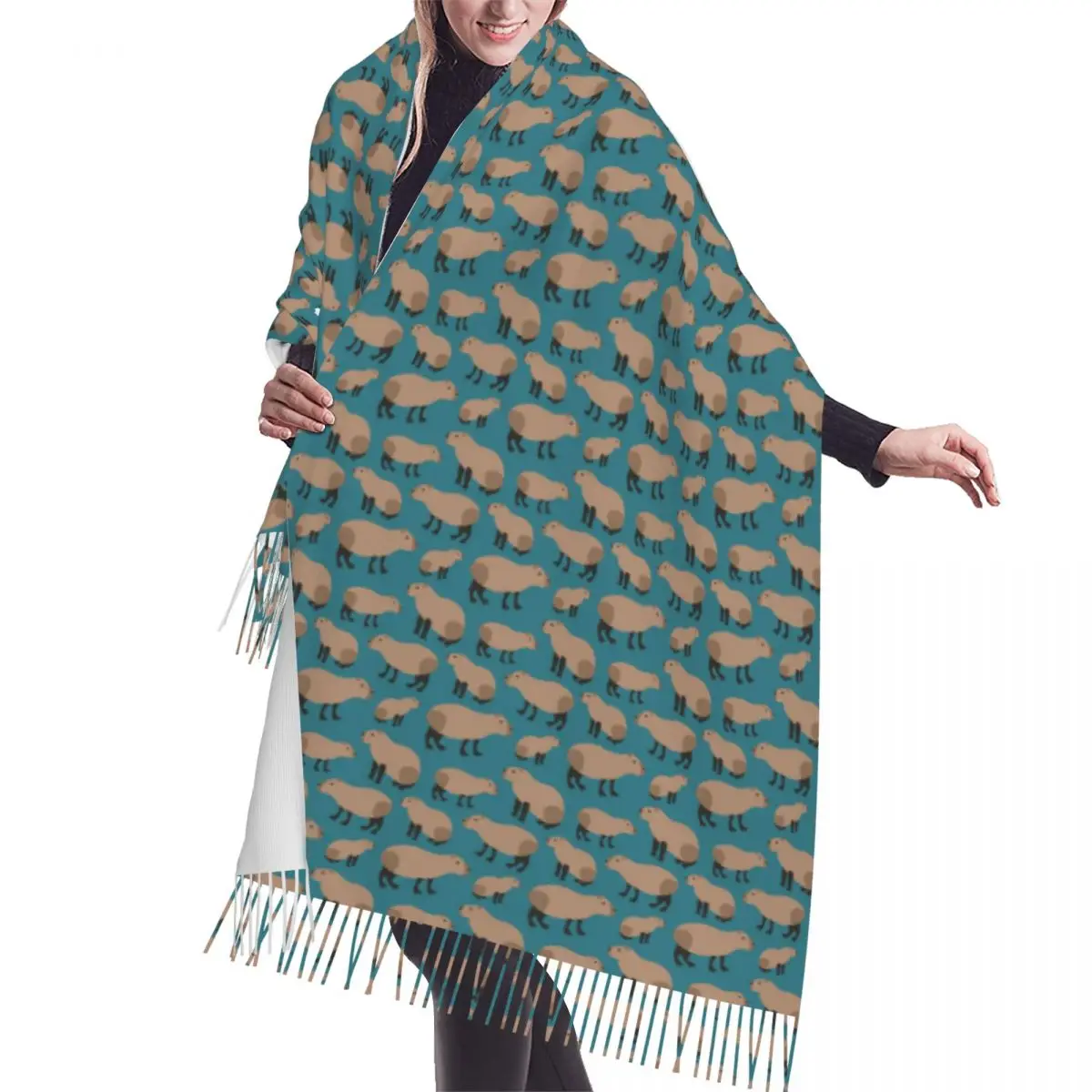 

Stylish Capybara Popular Animals Pattern Tassel Scarf Women Winter Fall Warm Shawl Wrap Ladies Fashion Versatile Female Scarves