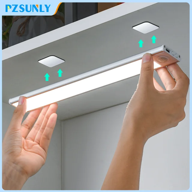 LED capteur de mouvement lumière veilleuse sans fil USB sous armoire lumière pour armoires de cuisine chambre armoire capteur éclairage intérieur 1