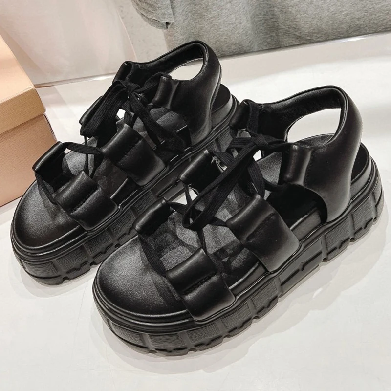 

Fashion Women Sandals Summer New Unique Narrow Band Upper Design Thick Bottom Sandals Simplicity Casual Platform Female Shoes