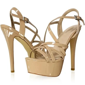 LOSLANDIFEN 2026 NEW 14CM Platform High Heels Sandals Sexy Ankle Strap Open Toe Gladiator Party Dress Women Shoes Plus Size 44 1