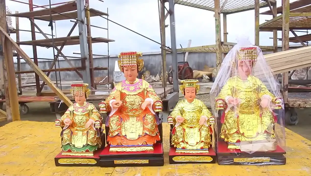 1pc 中国樹脂塗装媽祖像ホーム金色の海の女神の提供風水仏教