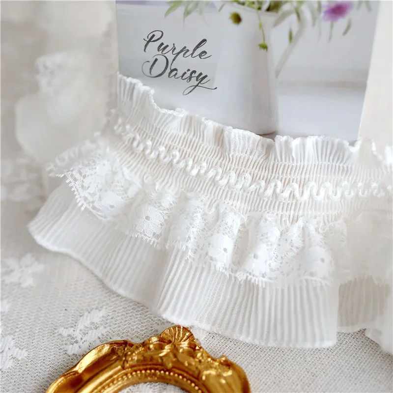 Lace Fabric Chiffon Lace Fabric 8CM Wide Chiffon Stretch Lace Needlework Elastic Ruffle Trim Ribbon Frills Collar Fringe For Sewing Apparel Fabric