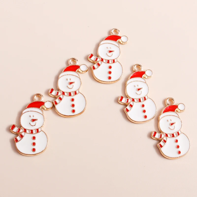 10pcs Cartoon Winter Snowman Charms for Jewelry Making Enamel Christmas Charms Pendants for  Necklaces Earrings DIY Crafts Gifts images - 6