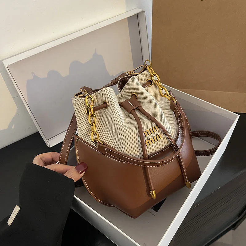 Shoulder bag canvas shoulder bag lady messenger bag Handheld Bucket Bag Women Fashionable Casual Shoulder Bag Korean Version Niche Simple High-end Crossbody