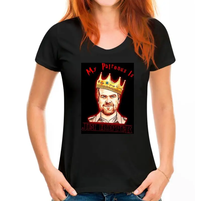thumbnail image 1 of Stranger tee Things My Patronus Is Jim Hopper T Shirt Black Cotton Men S-6XL, 1 of 5