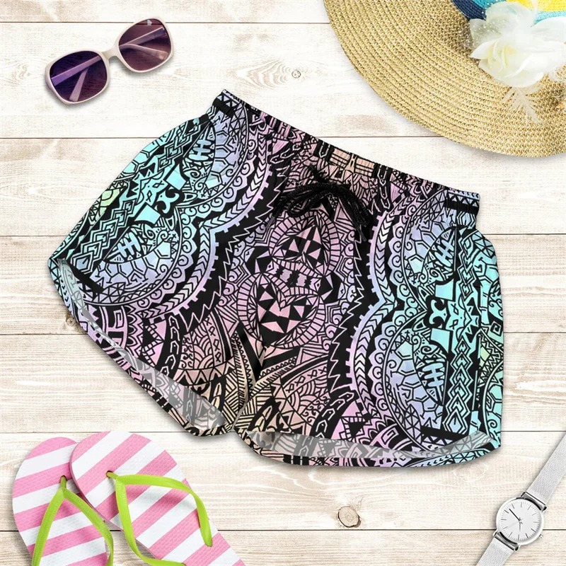 

Hawaii Women's Shorts Multi-color Polynesian Tribal Beach Shorts 2024 New Swim Gym Ice Shorts Swimsuit Girl Board Short Pants