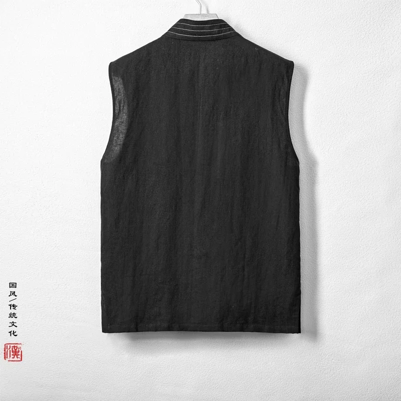 남성용 리넨 면 민소매 상의, 중국 전통 의상, 한푸 조끼, 탱 세트 기모노 가디건, 남성용 슬릿 탑, 2023 여름