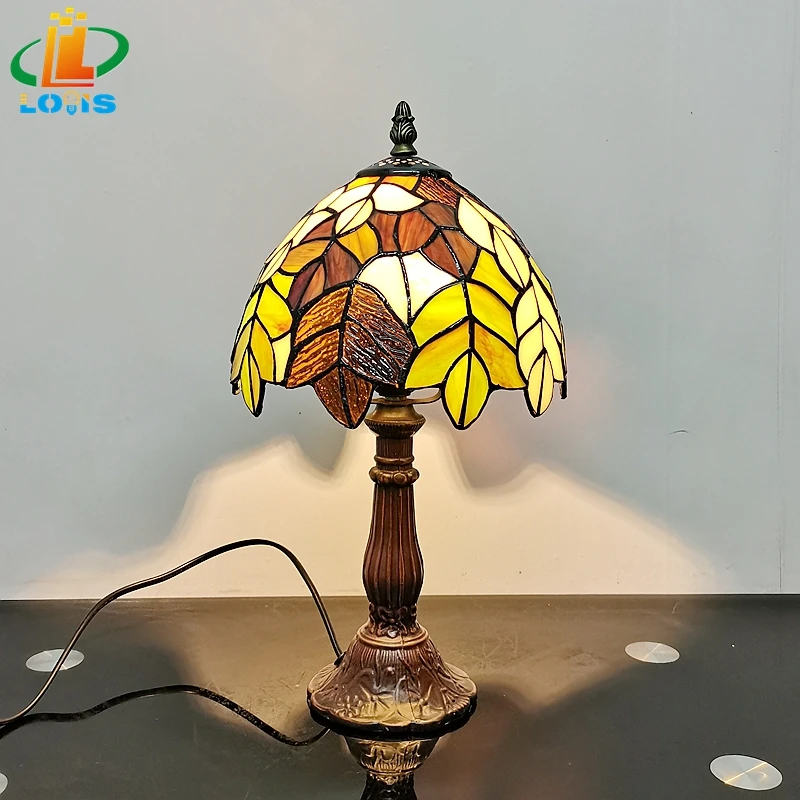 

20CM European Style Leaf Small Table Lamp Tiffany Style Home Decoration, Study Glass Antique Gift Boutique Lighting Decoration