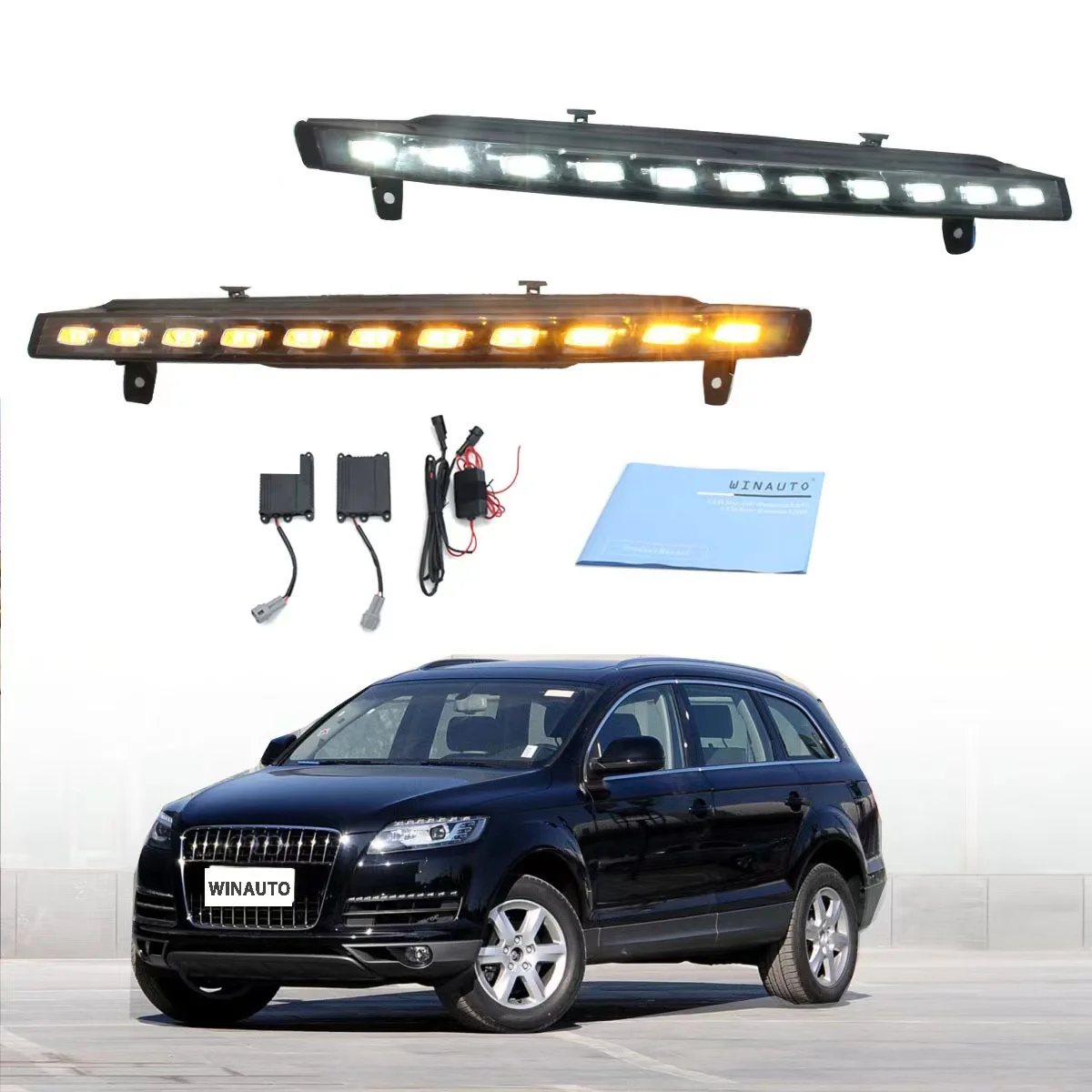 

For Audi Q7 2005-2015 LED DRL daytime running lights, streamer turn signals, car flashers, front fog lights, lighting components