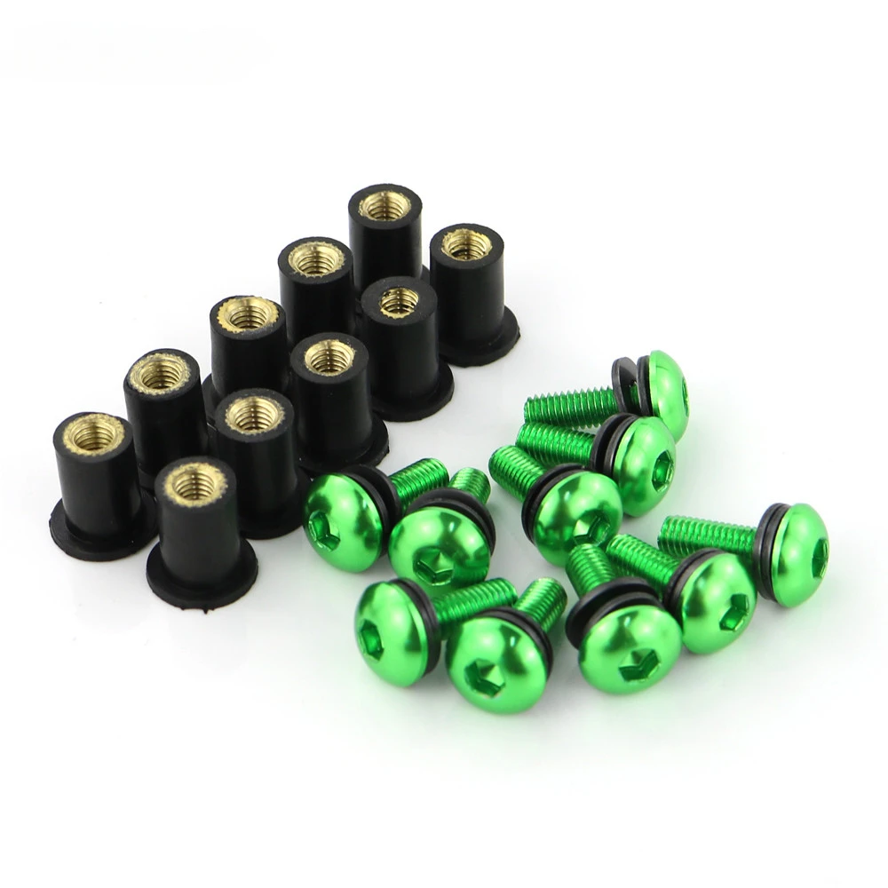 10pcs/Set Kit Motorcycle M5 15mm Metric Rubber Well Nuts Windscreen Fairing Cowl Anodized Aluminum Moto Screws Bolts