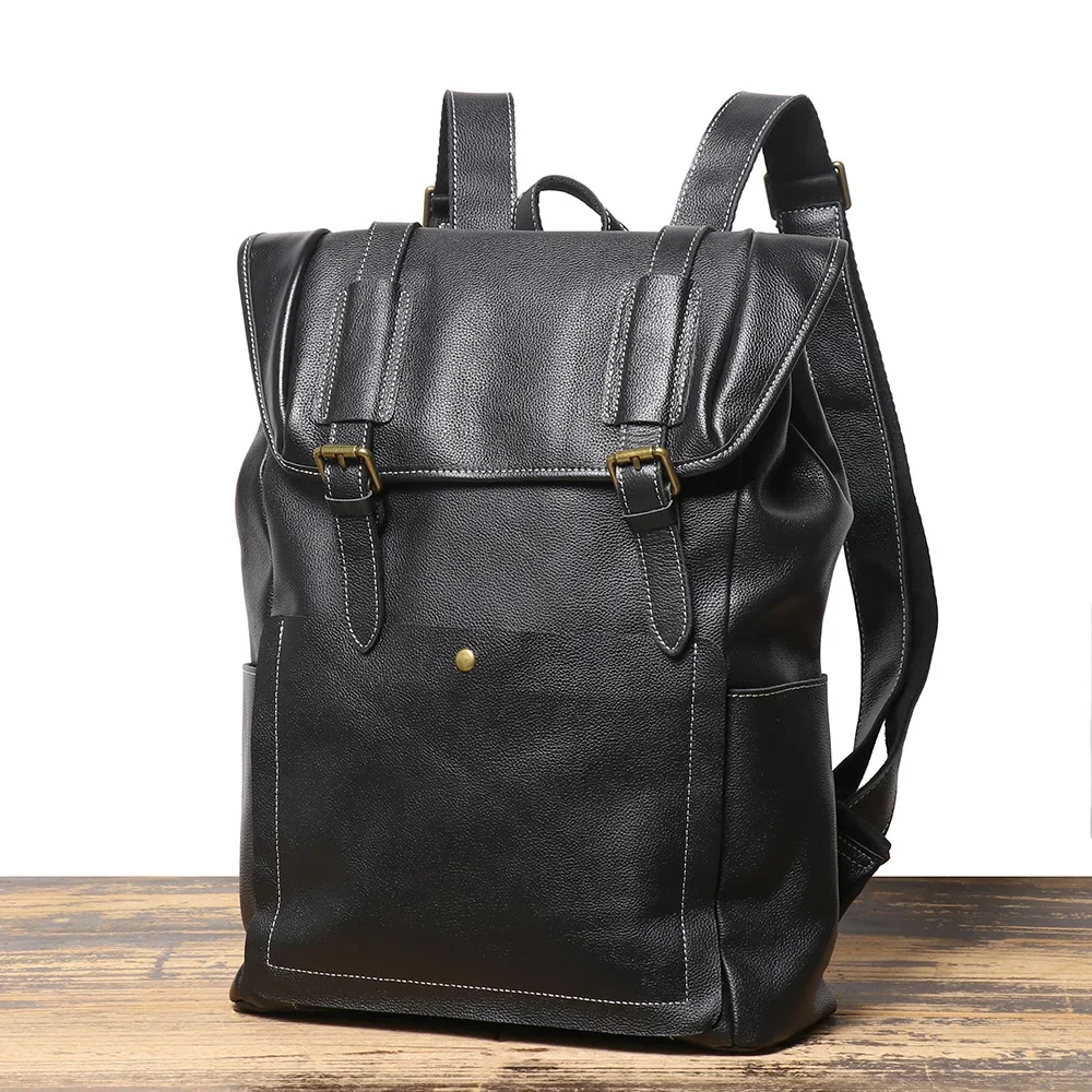 New Men's Genuine Leather Backpack Top Grain Cowhide Travel Bag Soft Leather Large Capacity Laptop Bag Casual Bookbag