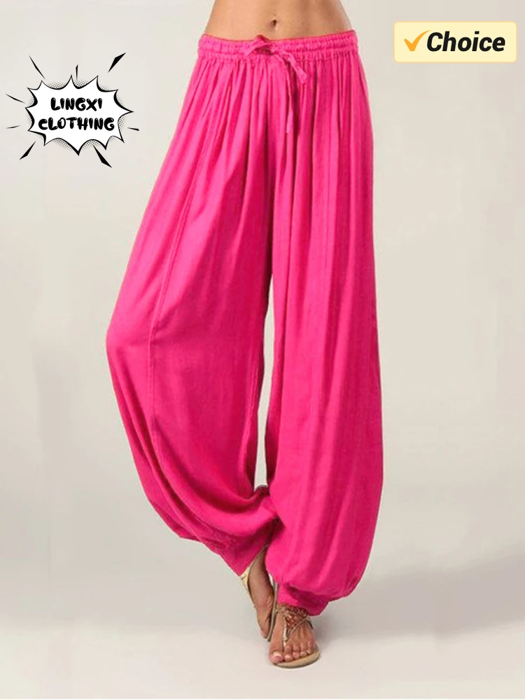 2024 Summer New Women's Solid Color Lantern Pants Loose Pleated Drawstring Casual Ankle Sports Pants Harlan Pants 6